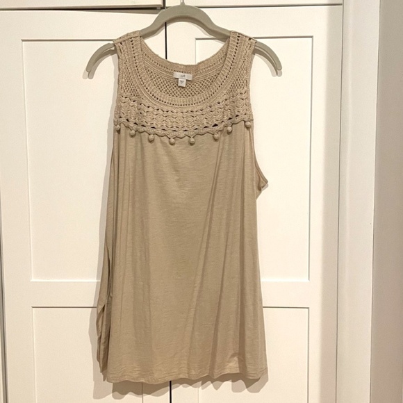 J. Jill Tops - J.Jill Tan/Beige Sleeveless Tunic w/ crochet upper part Size Large